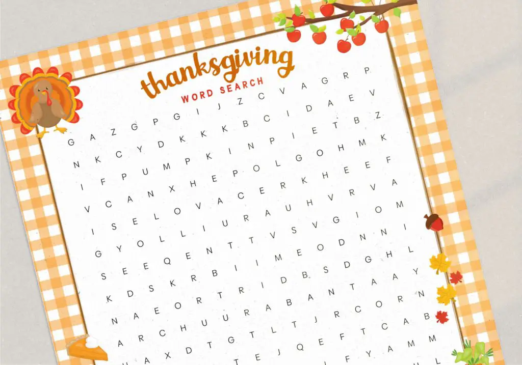 close up of the free thanksgiving word search