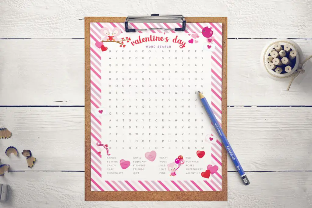 Free printable Valentine's Day word search activity